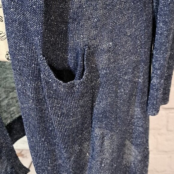 Judith & Charles Blue White Linen Blend Cardigan Sweater M - Picture 3 of 7